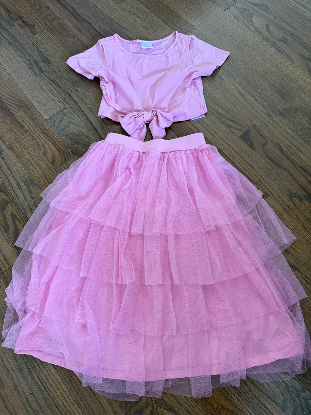 Girls’ American Girl Pink Tulle Layered Skirt & Tie-Front Top